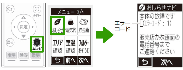 「AIナビ」または「おしらせナビ」の通知機能よりエラーコードを受信する