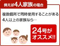 複数個所で同時に使用することがある4人以上の家族なら24号がおすすめ