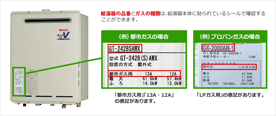 給湯器「型番」の確認方法