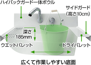 広くて作業がしやすい洗面ボウル｜LIXIL（INAX）ピアラ洗面ボウルの特徴