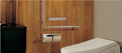 トイレ手すりの交換 | 樹脂製と、自然な風合いがよい天然木手すり２種類用意。I型、L型手すりどちらも対応可能です。